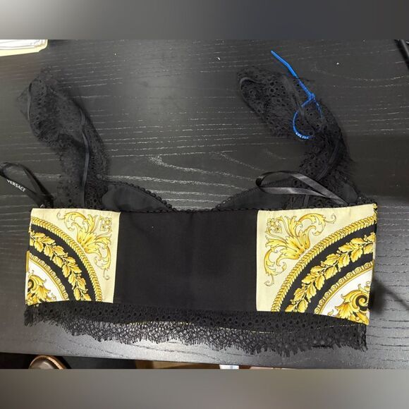 Versace Lace-trimmed printed silk-twill bralette top Medusa - Picture 6 of 8